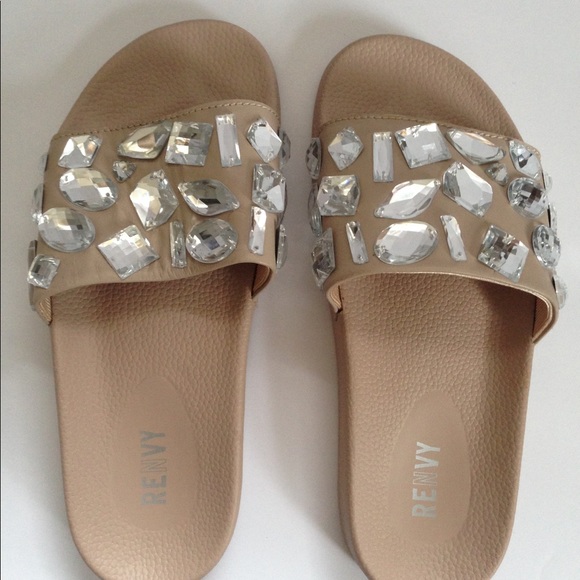 NEW RENVY NEW Leather Embellished Nude Slides - Picture 6 of 9
